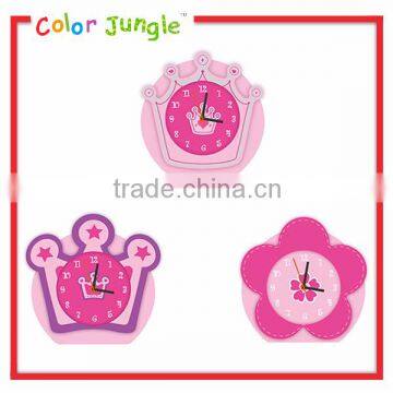 Princess Lovely pink crown flower shape Decorative clock cute cloc kKids room wooden clock