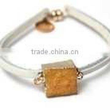 Yellow Brown Square Shape Edge Foiled Druzy Quartz Stone Bracelet