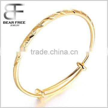 Gold Plated Engraved Diamond Cut Expendable Bracelets Adjustable Wedding Charm Bangle