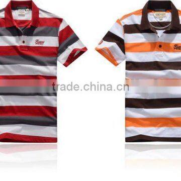 2012 cheap polyester mens polo collar striped t shirt