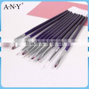 ANY Nail Art Beauty Care Nail Design Wood 7PCS Nail Brush Set Purple Handle