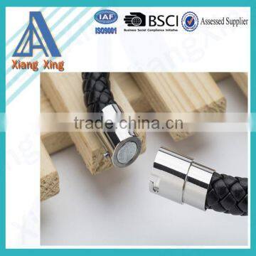 Wholesale Mens Braided Leather Bracelet With Highly Polished Magnetic Closure
