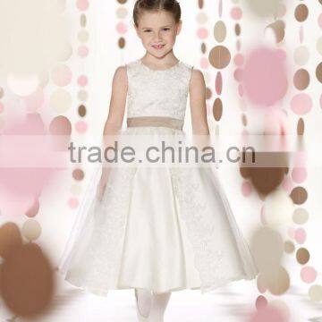 New Stylelish Sleeveless Lace Colour Combination Satin Tulle Cinderella Flower Girl Dress(FLMO-3005)