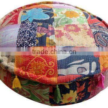 Indian Handmade cotton pouf printed ottoman old kantha patchwork ethnic Floor cushion