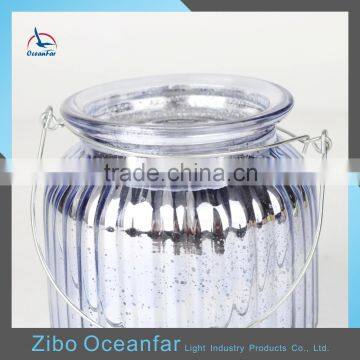 Eco-friendly Electroplate Glass Candle Holder Ribbed Colored Vintage Candle Jar photo-3