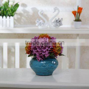 Hot Selling Nice Handmade Artificial Silk Flower Arrangementsin Blue Vase photo-5