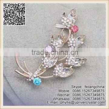 Party Women Dress Crystal Flower Bouquet Brooch Big Diamond Leaf Brooch