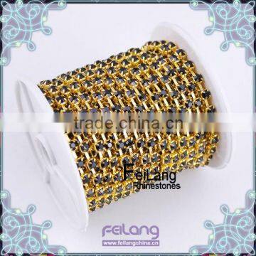 Jet black rhinestone cup chain golden claw,MOQ 50m paypal accepted,sparse chain,fancy stone rhiestone chain