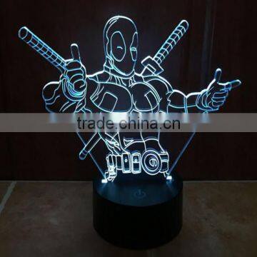 3D Optical Night Light Deadpool 7 RGB Light Colors 10 LEDs AA Battery or DC 5V Mixed Lot photo-3