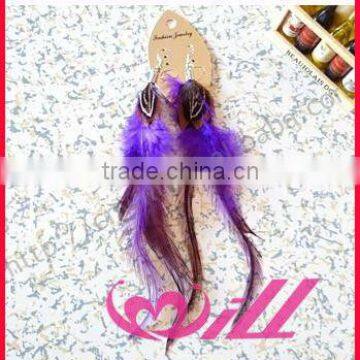 Latest Model Fashion Earrings With Purple Feather Earrings