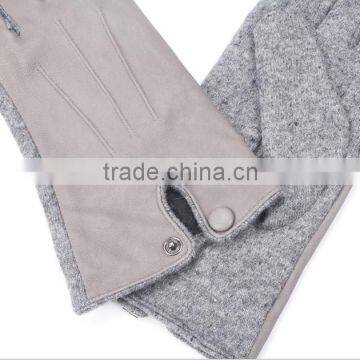 Fashion Dresses Ladies Leather Knit Blend Glove Grey With Metal Button photo-5