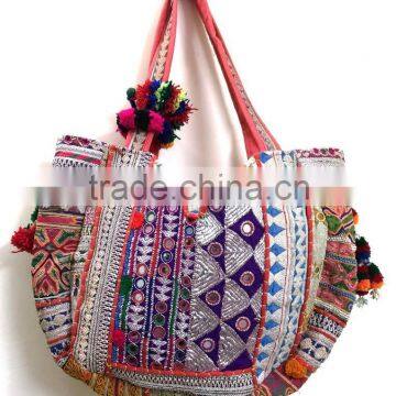 Modern Designer Bohemian banjara Indian handbags with tassels, pom-pom and coin