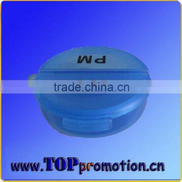 blue round shape plastic small pill box