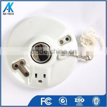 ceramic e27 socket lamp , white bulb lamp holder with cord switch