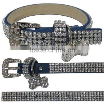 Western bling big dog leather neck belts full rhinestone pet collars