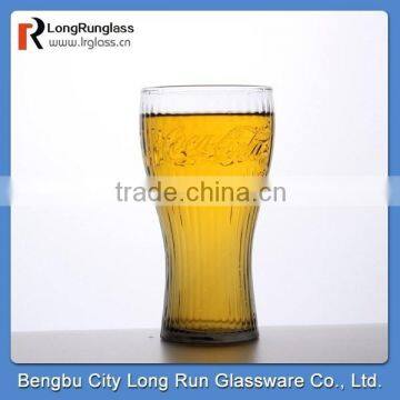 LongRun factory supply 350ml chic cola glass cups souvenir product with embossed brand logo