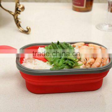 Microwave safe rectangle silicone folding lunch box with spoon