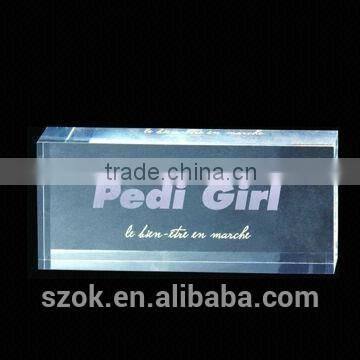 2015 transparent unique desktop engraved acrylic block sign display