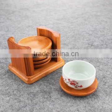 Tea Round Bamboo Wood Trivet Coaster Placemat Tool Set with Holder Rack