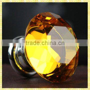 Wholesael Crystal Diamond Yellow Glass Door Knobs For Ambry Decoration