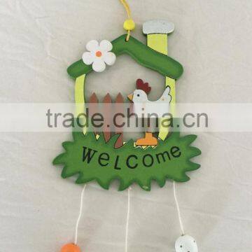 Customised wood easter decor chicken with eggs hanging ornaments , Easter hanging decoration for home