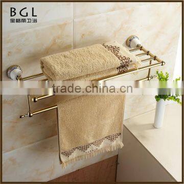 Western unique design Printing flower Zinc alloy and Ceramic Polished Gold Bathroom sanitary items Bathroom towel rack