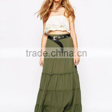 Girls Soft Rayon Long Skirt Tiered Maxi Skirt Layered Long Skirt