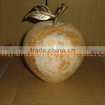 PAKISTAN SUPPLIER WHOLESALE 2017 NATURAL STONE ONYX APPLE WITH BRASS LEAF HANDICRAFTS photo-2