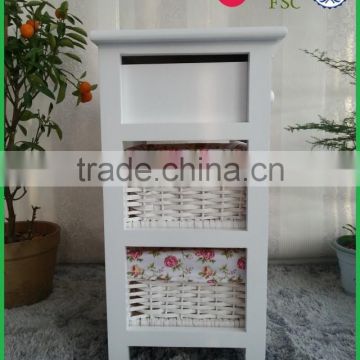 ECO friendly FSC and SEDEX audited white color wooden frame wicker drawer cabinet for bedroom