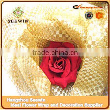 soft golden glitter organza roll fabric for wedding decoration and flower package