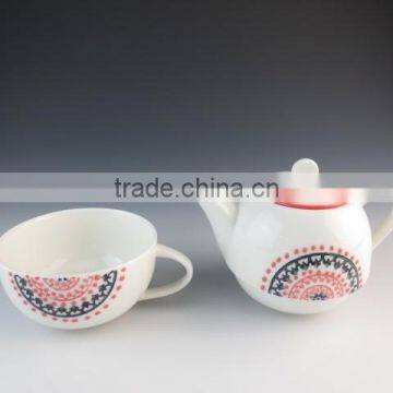 2015 New AB Grade Factory 2 Pcs Ceramic Teapot With Cup Set Embossing Microwave Safe photo-5