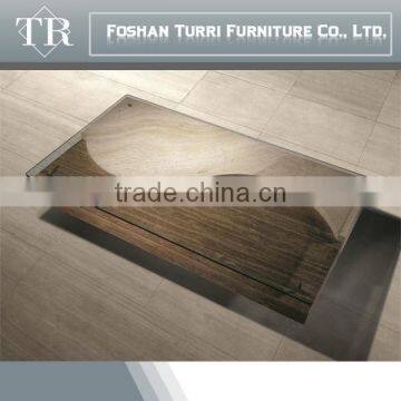 Modern Beige Travertine Marble Living Room Coffee Table With Glass Top photo-3