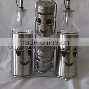 4 Pieces Mat Shinning Stainless Steel Coated Salt Pepper Oil Vinegar With Metal Stand photo-3