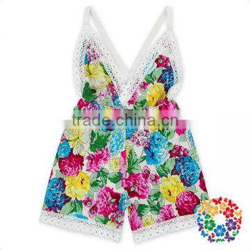 vintage pink yellow blue florals cotton baby clothes girls summer rompers