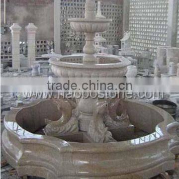 Garden Decorative Yellow Granite 3 Tier Fountain with statues