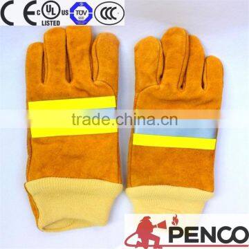 firefighter cowhide leather elastic cuff 3 m reflective hand protected worker engineer working security cleaner police glove