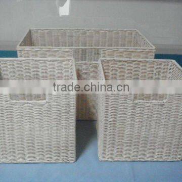 3pcs/set square rattan storage basket with wire frame