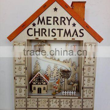 Laser Cutting Engraved Unfinished Wood House Shape Advent Calendar- countdown to Chrismtas with LED