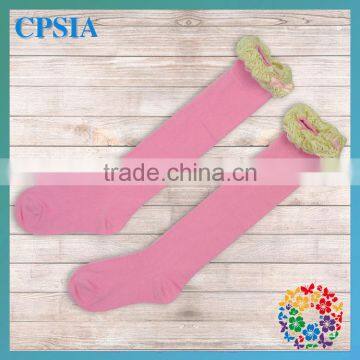 Wholesale- Popular Light Pink Color Boots Socks with Crochet Ruffled