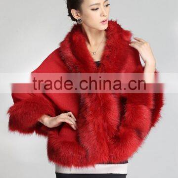 2015 Winter Fashion Knitting With Faux Fox Fur Shawl Woman Cape