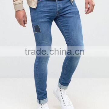 Distressed design trousers jeans men 2017 mid blue washed mens skinny jeans pants wholesale China