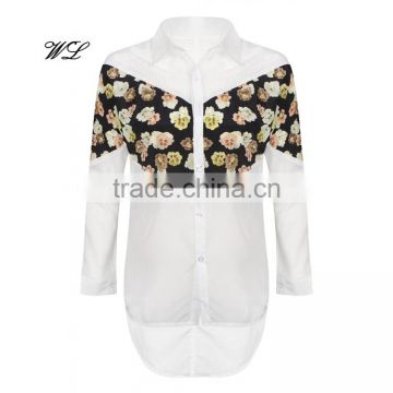 ladies printed fashion cotton OEM long sleeve blouse