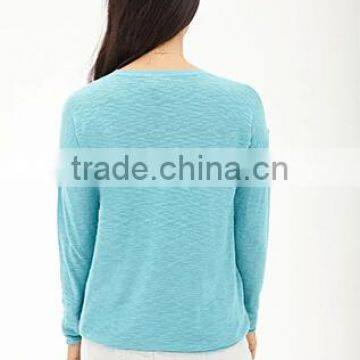 Simple Soft Slub 100% Cotton Round Neck Female Pullover Sweater photo-6
