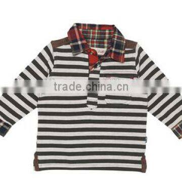 Boys Autumn Striped Long Sleeve Polo Shirt 100% Cotton T Shirt photo-3