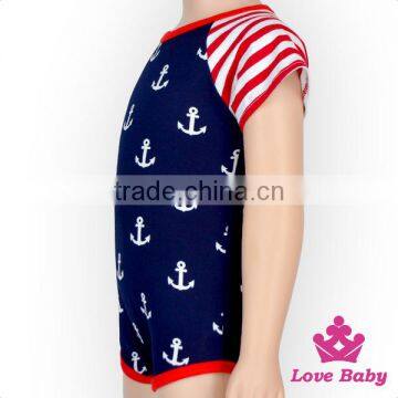 2LLY-115 Lovebaby Wholesale 4th July Outfit Red Blue White Anchor Short Sleeve Romper Kids Jumpsuit photo-3