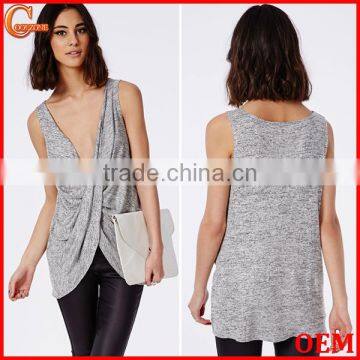 Sexy drape front sleeveless cheap lady blouse fashion women blouse 2016