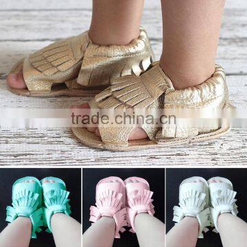 Artificial leather fringed baby summer sandals, hard sole baby summer sandals