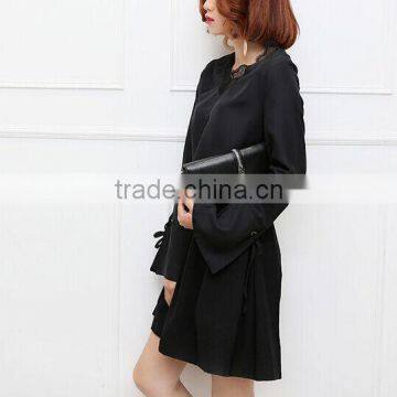 Hot Sales!!!2017 Latest Ladies Black Lace v Neck Chiffon Shirt photo-3