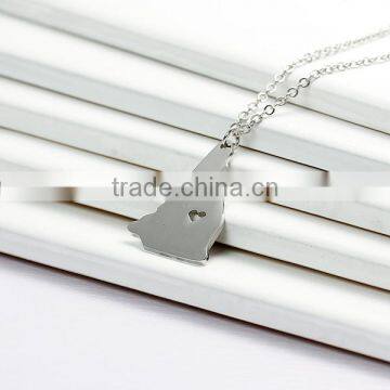 New Fashion 304 Stainless Steel Silhouette Map USA/America New Hampshire State Charm Necklace Link Cable Chain photo-2
