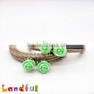 8.5cm Flower Antique Brass Engraving Sewing Handbag Rose Metal Purse Frame photo-5